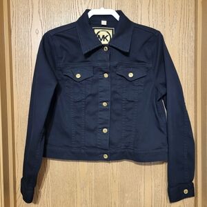 Michael Kors Black Denim Jacket with Gold Accents Size Large